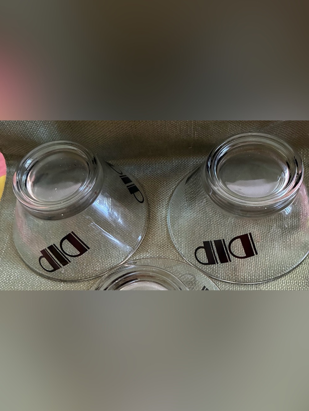 Vintage MCM Clear Glass Dip  Bowls with Black Logo - Set of 2 Wheaton